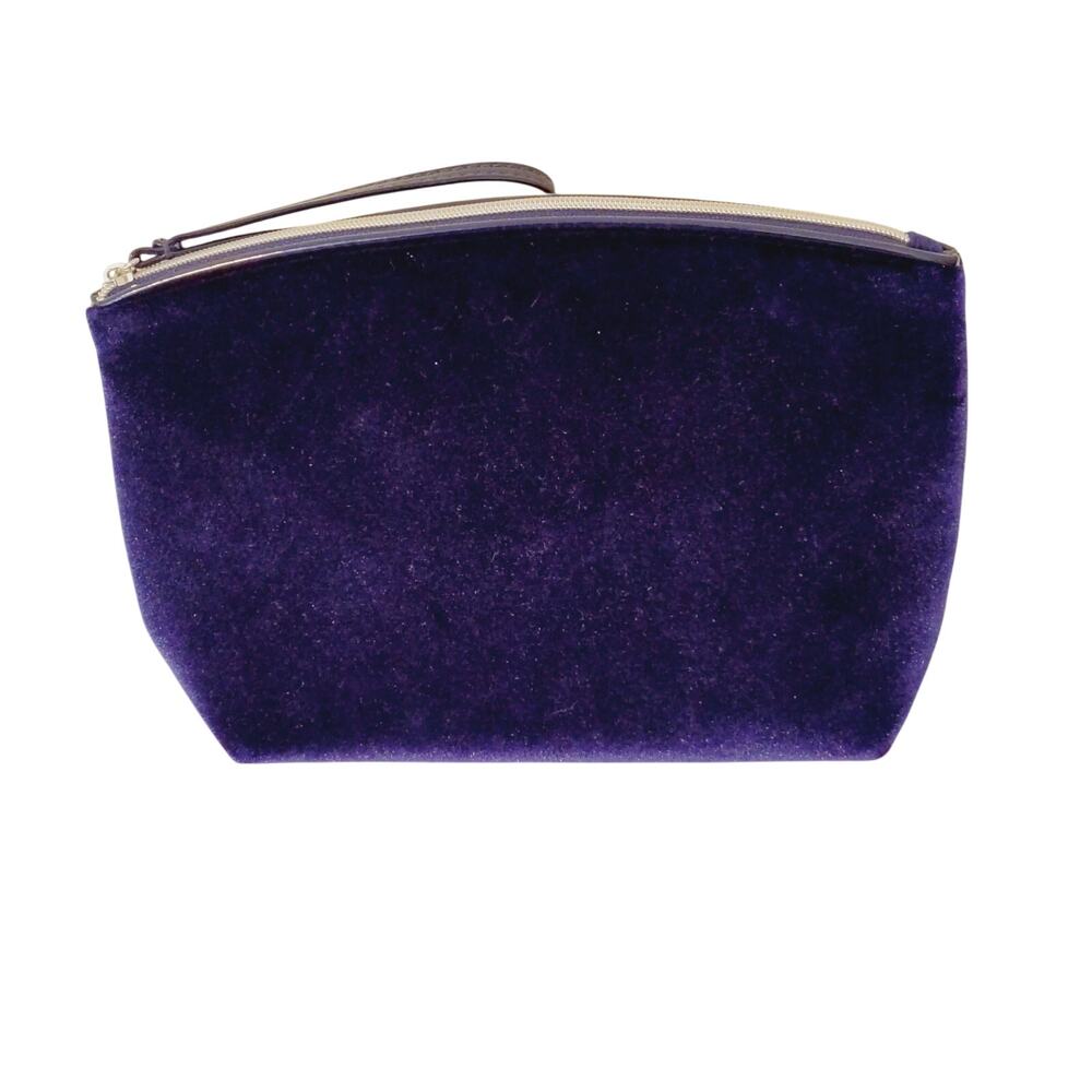 Lancome Royal Blue Velour Velvet Zip Makeup Cosmetic Bag Pouch Case Travel